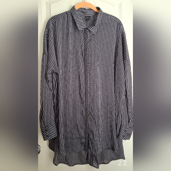 Worthington Blouse Black and White Striped Shirt XL Whymsigoth Boho Casual - Picture 1 of 9